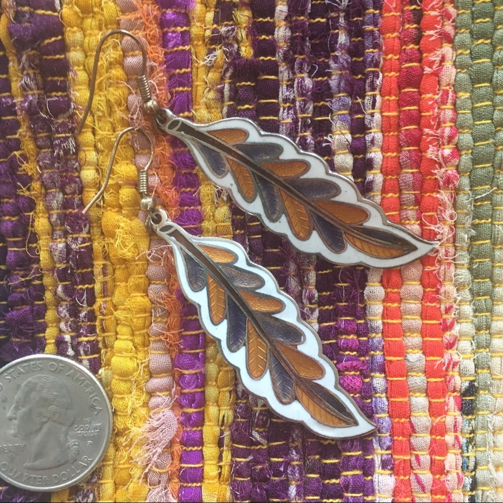 Bohemian Enamel Feather Earrings